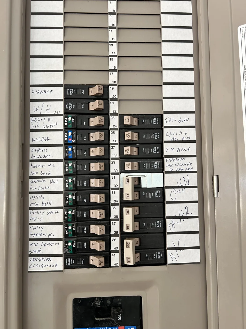 Actual Eaton breaker panel photographed during a project.