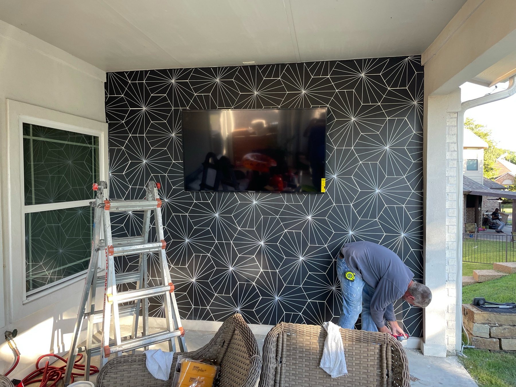 Optical Illusion Tile Accent Wall & TV Installation